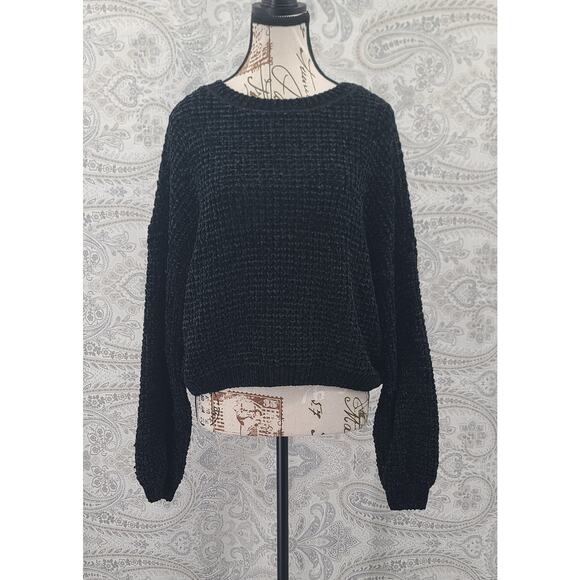 Sanctuary fuzzy chunky loose knit black sweater women's Size LG goth office emo - Picture 2 of 8